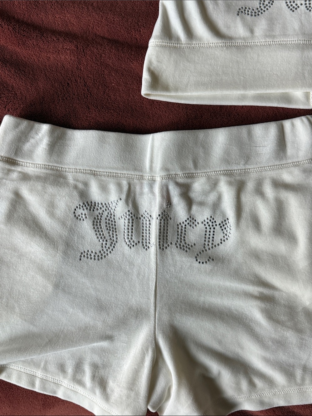 Juicy Couture Ivory Rhinestone Logo Jacket & Shorts Velour tracksuit Set Medium